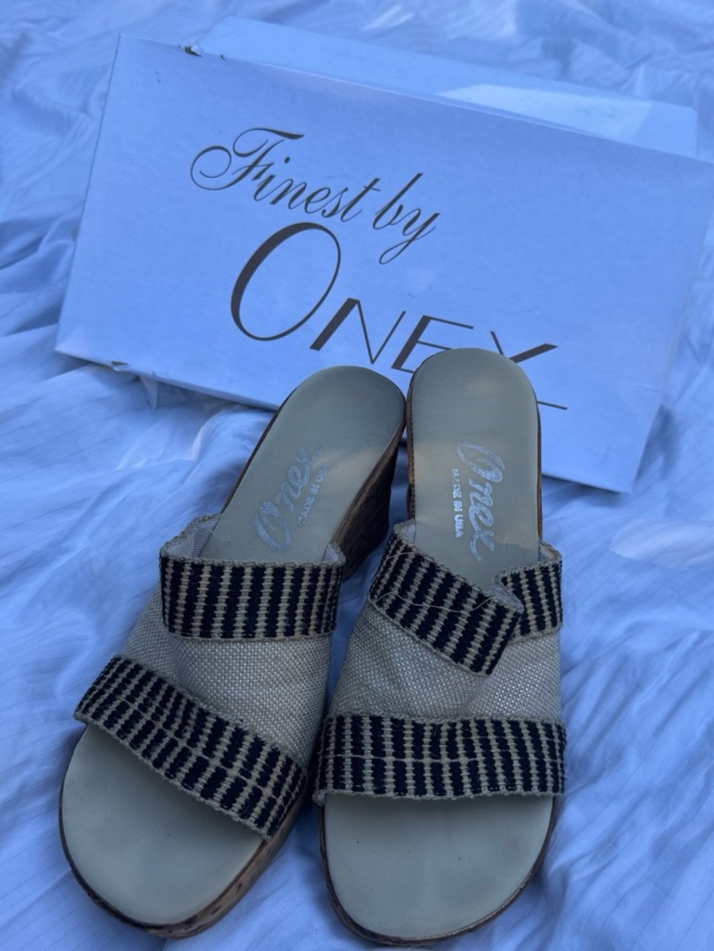 Onex Natural and Black Woven Wedge Slide - Picture 3 of 5